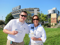 World Campus Blue & White Society president and vice president, Clayton Brumbaugh and Wendy Weidman outside Beaver Stadium on All-University Day. 