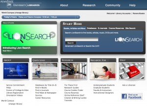 Penn State World Campus Library homepage.