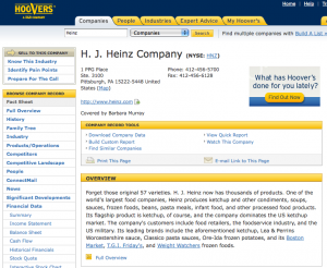 Hoover's is a well-known database containing company information.